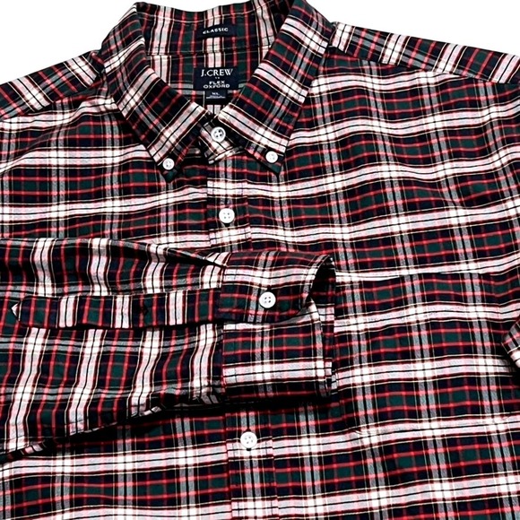 J. Crew Mens XL Classic Flex Oxford Plaid Red Green Button Down Shirt - Picture 1 of 10
